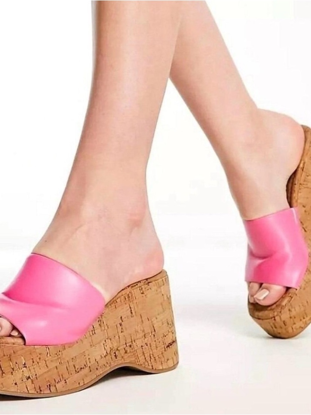 Madden Girl Zaharra Pink Cork Platform Slide Sandals
